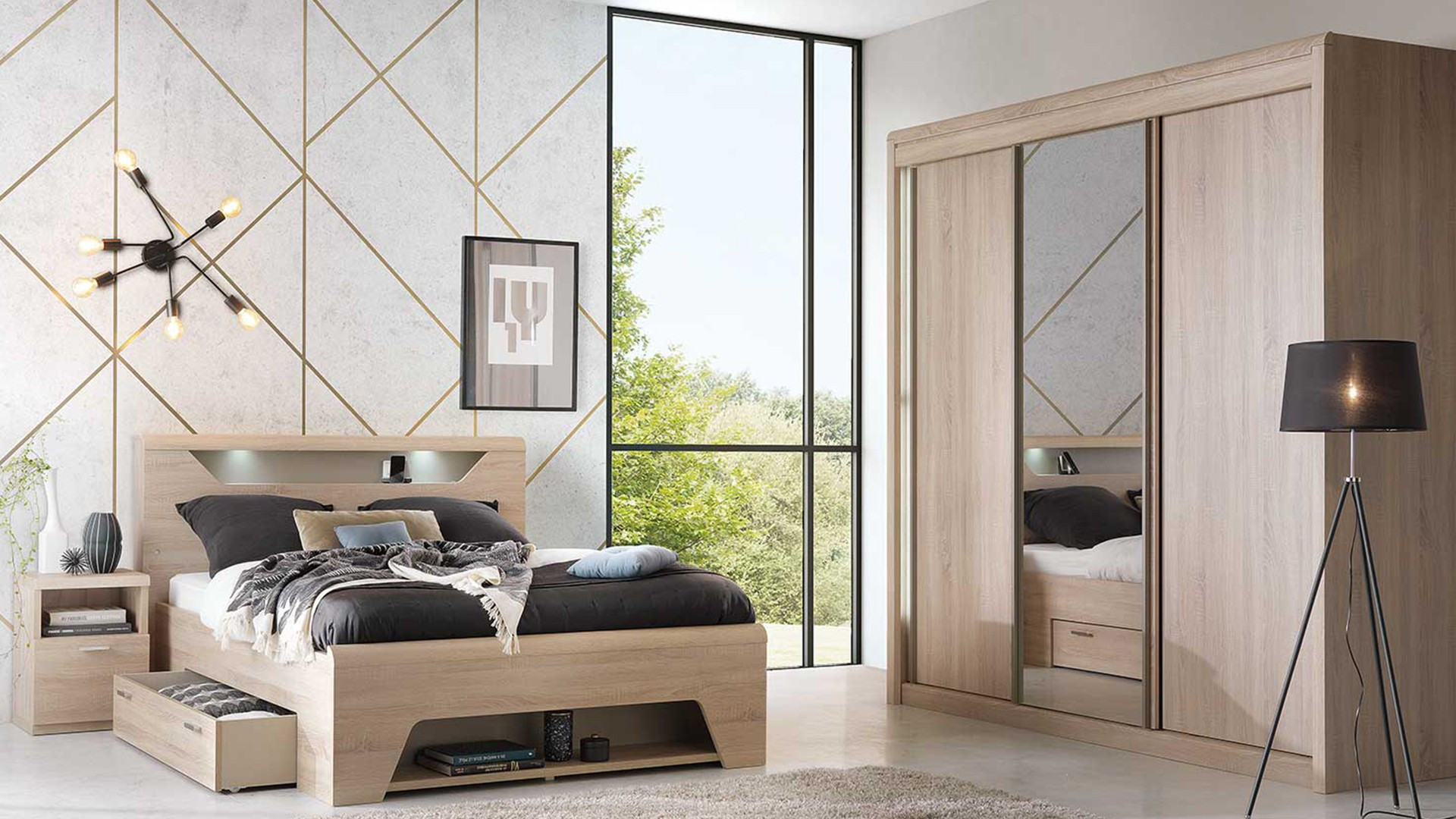 Chambre MULTY - Blanc neige, chêne clair ou argenté, nombreuses configurations possibles pour cette chambre Meubles CELIO