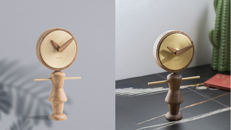 Horloge de table en bois et laiton, 2 finitions, Nene-Nena