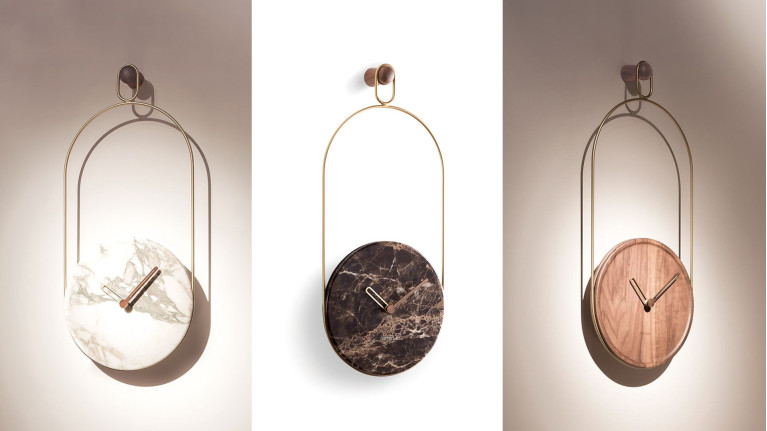 Horloge murale design en bois ou marbre, Eslabon