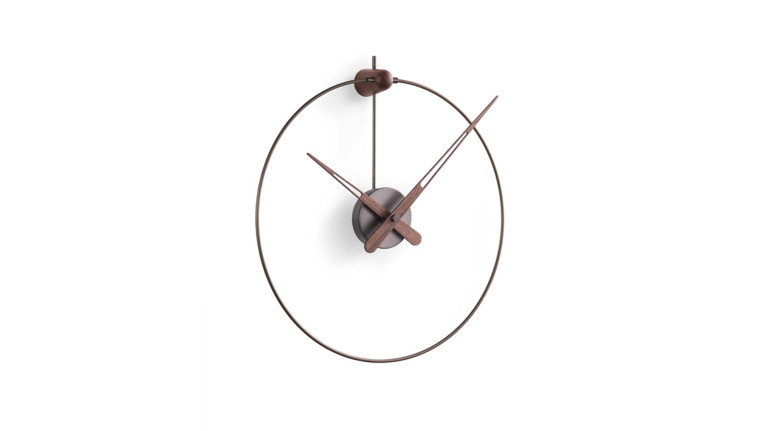 Horloge murale design moderne, bois et laiton, Anda