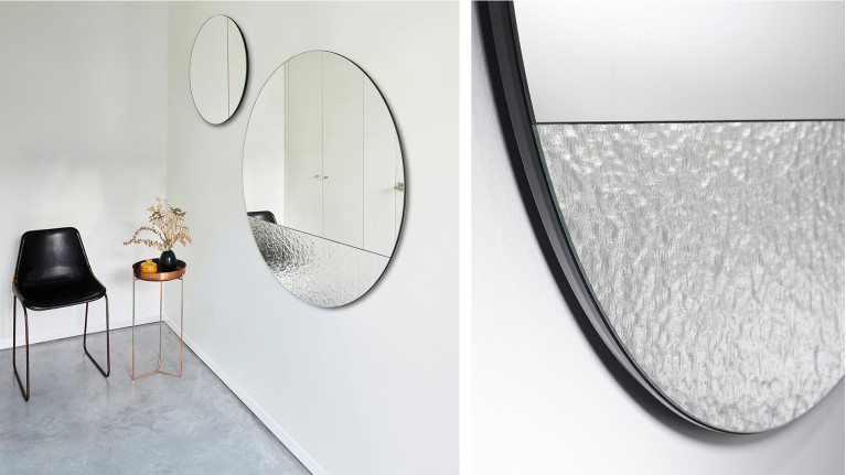 Miroir design mural rond à verre effet martelé, Cord