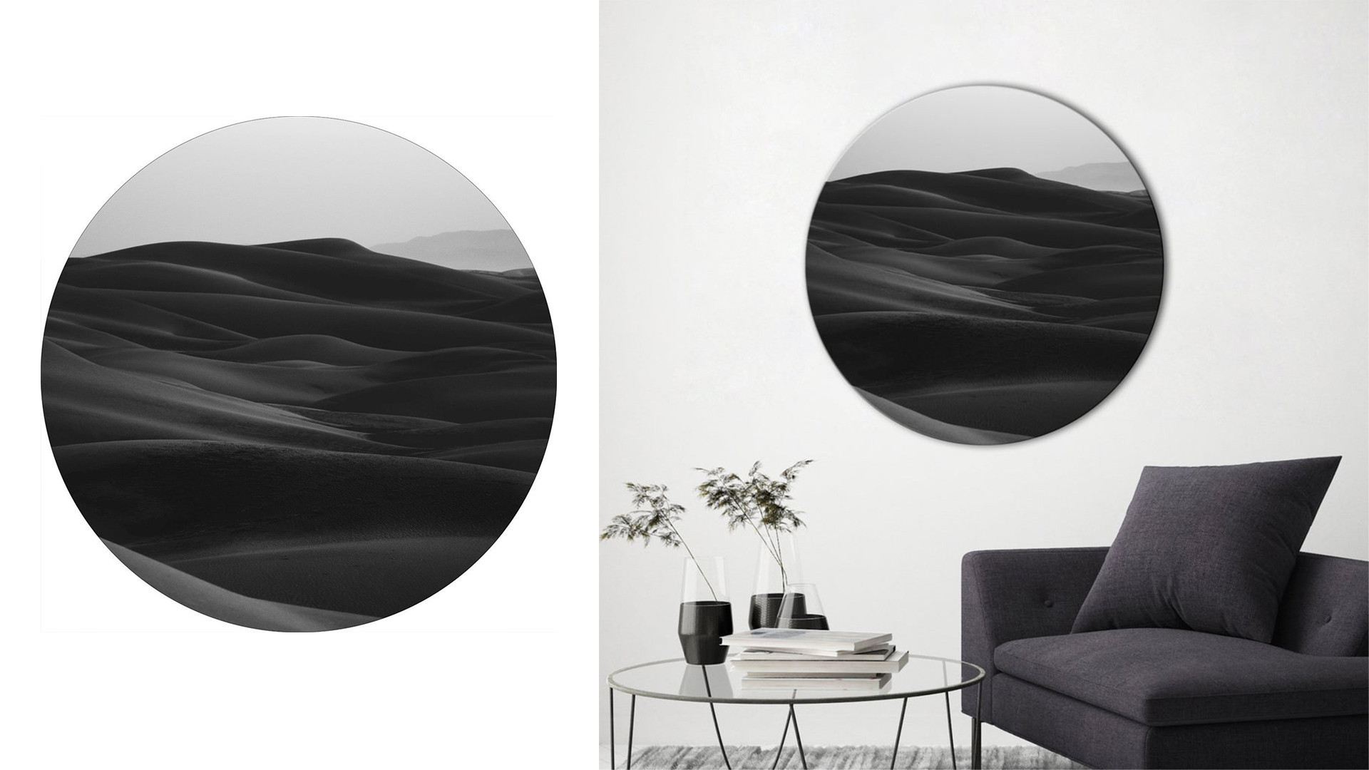 Tableau rond BLACK DUNE I Impression UV de grande qualité