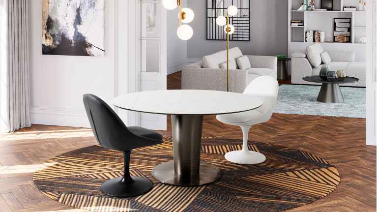 Chaise pivotante blanche SONIA | Pied tulipe et assise rembourrée