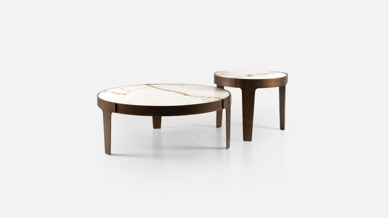 Table basse en acier avec plateau effet marbre doré, Jazzy