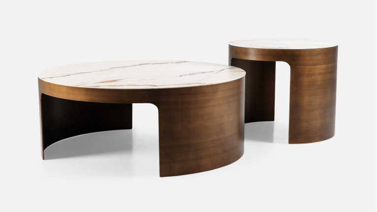 Table basse design avec plateau en céramique marbrée, Elena