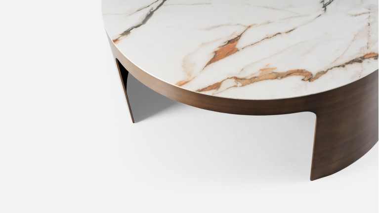 Table basse design avec plateau en céramique marbrée, Elena