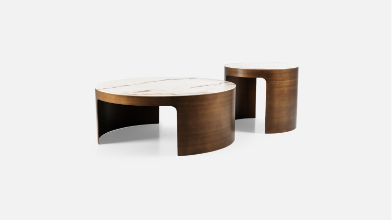 Table basse design avec plateau en céramique marbrée, Elena