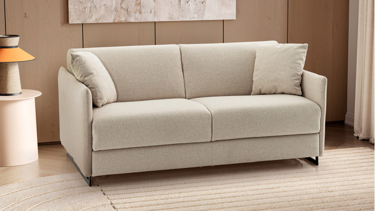 Canapé convertible 3 places tissu beige déhoussable MELO