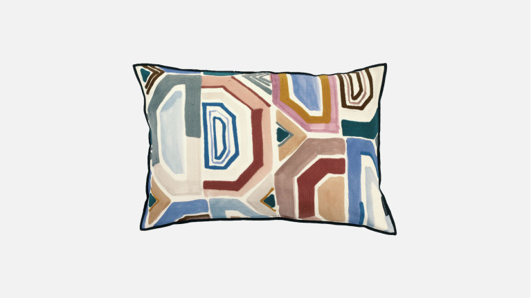 Coussin style ethnique, broderie colorée, 100% lin, Malhanghu