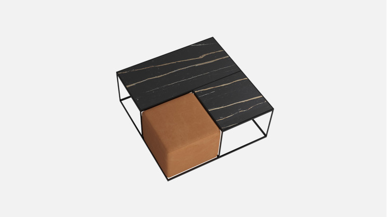 Table basse fonctionnelle en céramique avec pouf, Bellagio