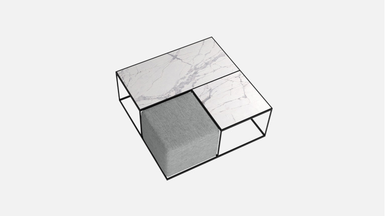 Table basse fonctionnelle en céramique avec pouf, Bellagio