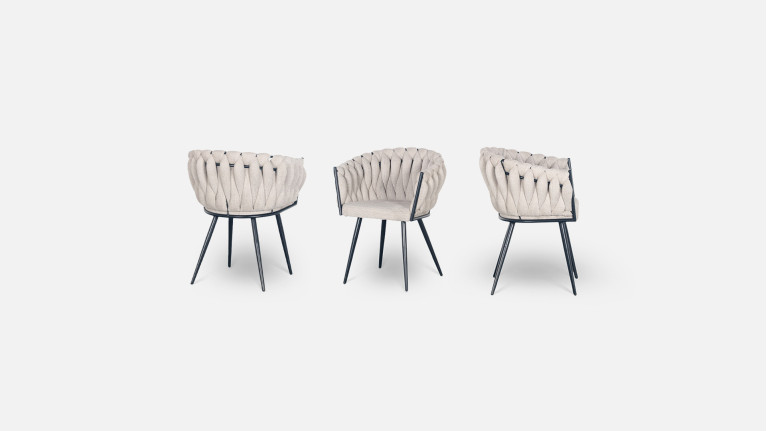 Chaise de salle à manger en velours et chenille tressée, Wave