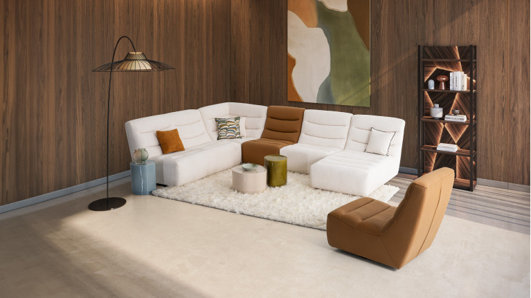 Canapé d'angle modulable en tissu, confort enveloppant, Lotus