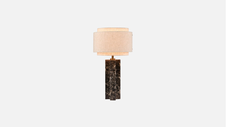 Lampe à poser TAKAI | Marbre brun, lin et laiton