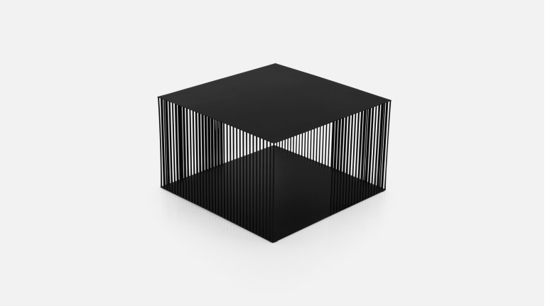 Table basse en acier, design graphique, lignes épurées, Veil