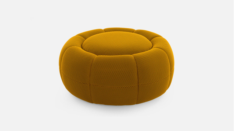 Pouf de salon design, rond avec plateau céramique, Joy