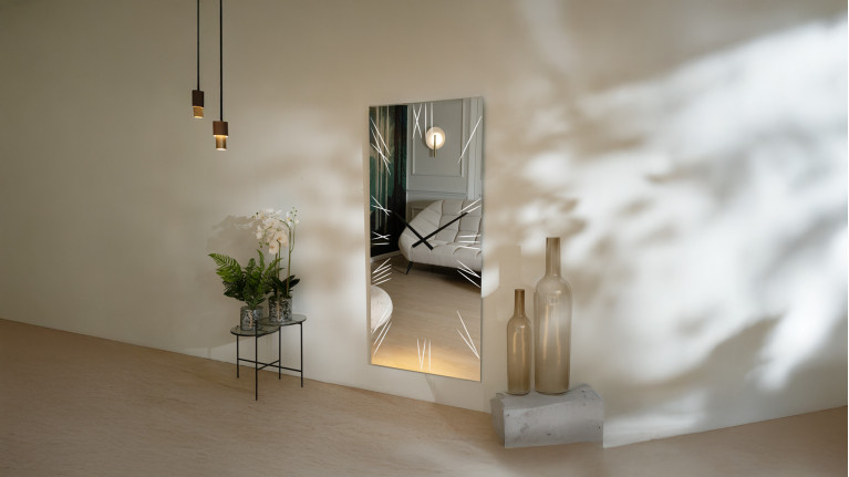 Grand miroir murale horloge design, éclairage led, Algedi