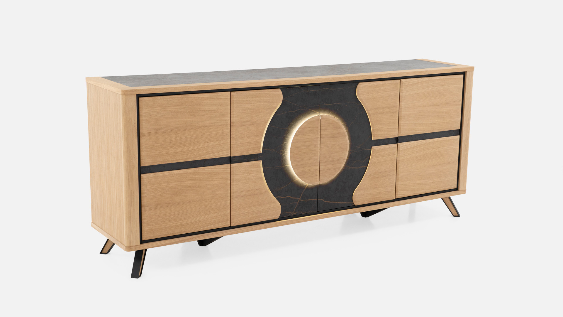 Buffet LOTUS | Élégance bois et céramique avec éclairage central