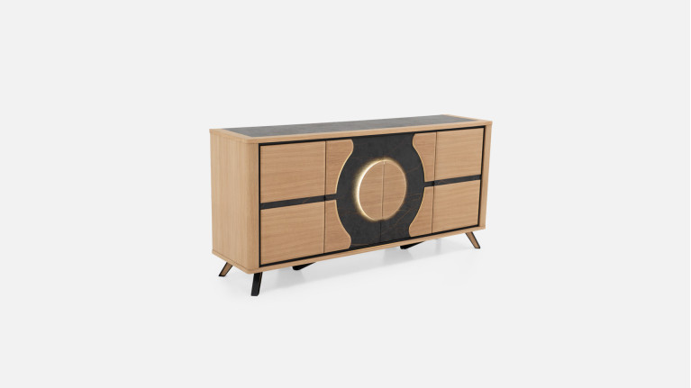Buffet LOTUS | Élégance bois et céramique avec éclairage central