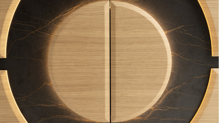 Meuble haut LOTUS | Un halo de lumière dans un écrin de bois