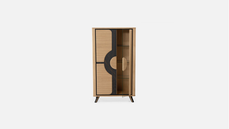 Vitrine LOTUS | Rangement vitré et façade bois graphique