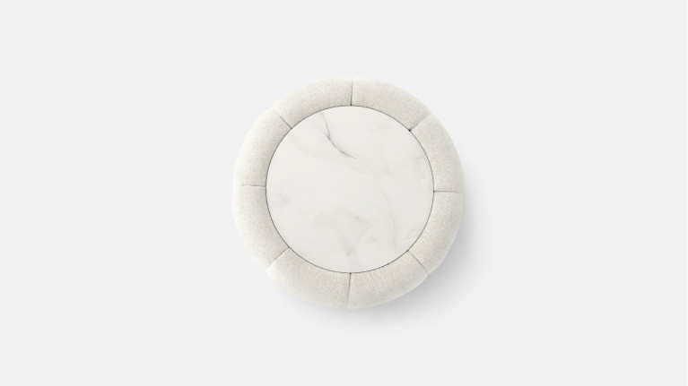 Pouf de salon design, rond avec plateau céramique, Joy