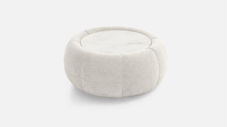 Pouf de salon design, rond avec plateau céramique, Joy