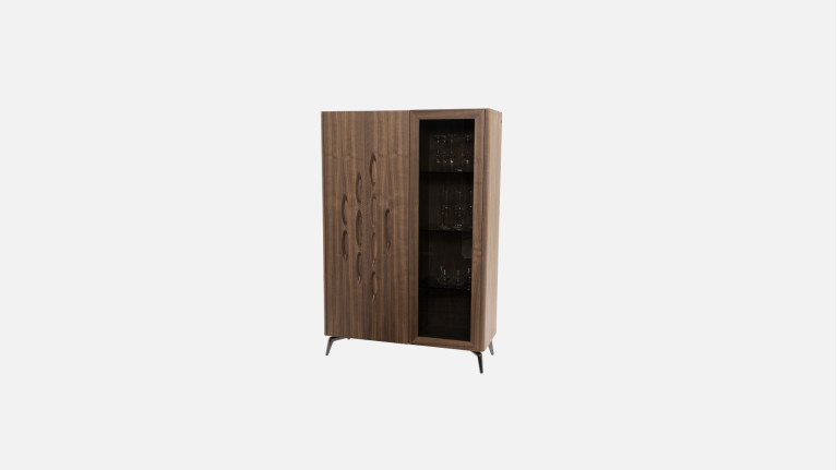 Vitrine OROS - Placage noyer naturel | Élégance sculptée et éclairage