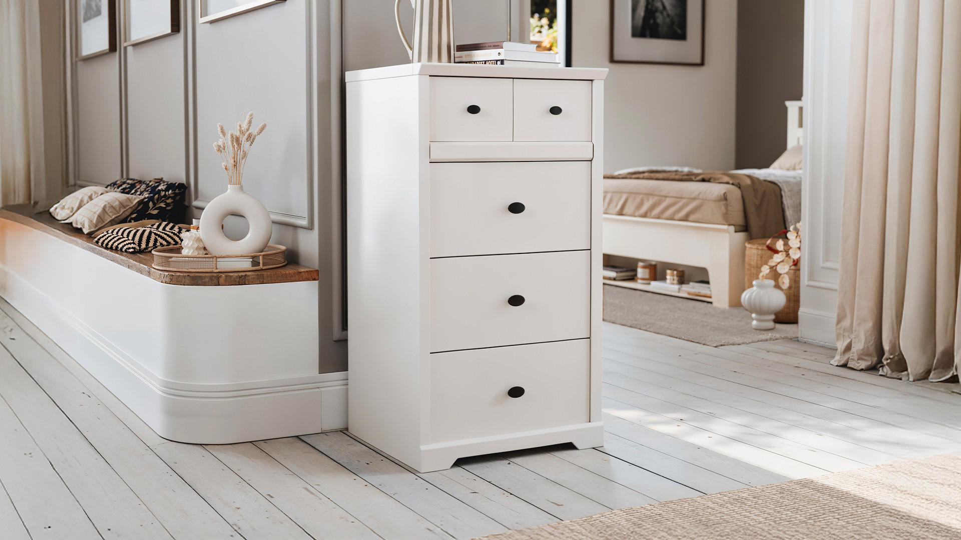 Chiffonnier BEAUMONT CELIO | 4 tiroirs en blanc lin ou gris galet