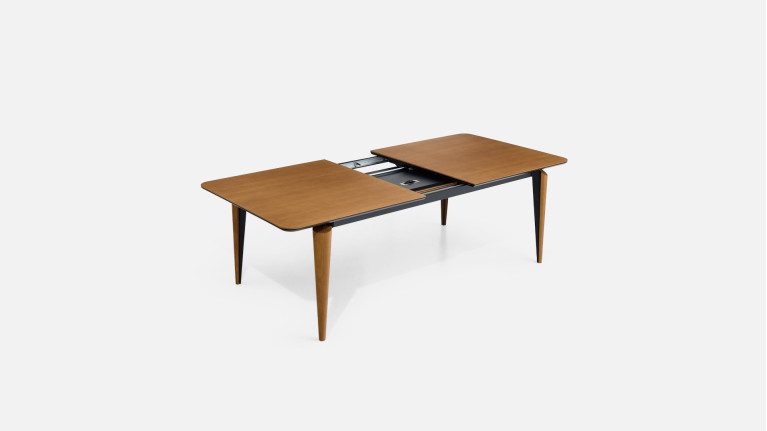 Table extensible COSMOS noyer | Allonge centrale et piètement frêne