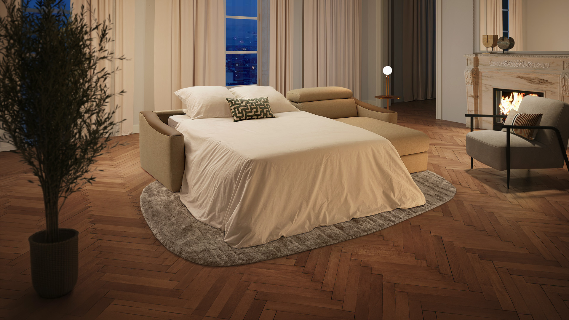 Canapé d'angle convertible STRIKE tissu – Chaise longue et matelas HR