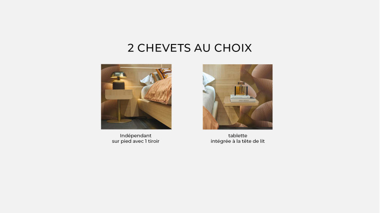 Lit MAJESTIC finition chêne griffé – Tête de lit lumineuse & liseuses