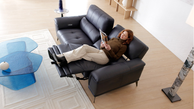 Canapé relaxation électrique 3 places OXFORD, cuir et tissu