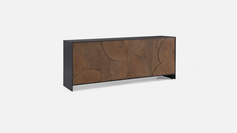 Buffet NEO EQUINOXE – Placage chêne, motifs rondins et éclairage LED