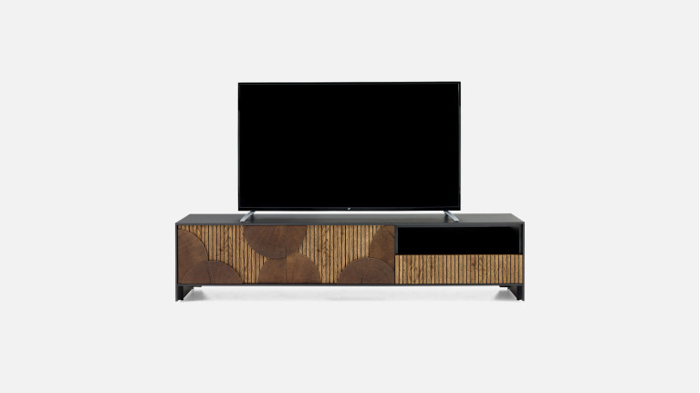 Meuble TV NEO EQUINOXE – Cheminée vapeur d'eau, placage chêne et LED