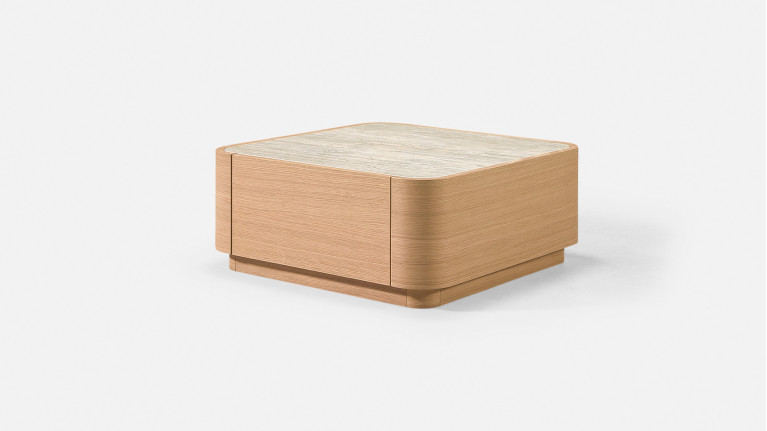 Table basse MINERA bois et placage eucalyptus avec tiroir