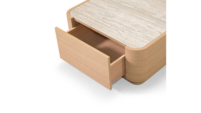 Table basse MINERA bois et placage eucalyptus avec tiroir