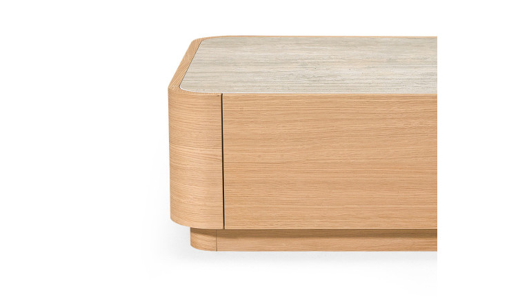 Table basse MINERA bois et placage eucalyptus avec tiroir