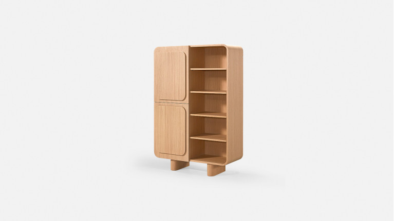 Vitrine MINERA bois et placage chêne rangement vitré
