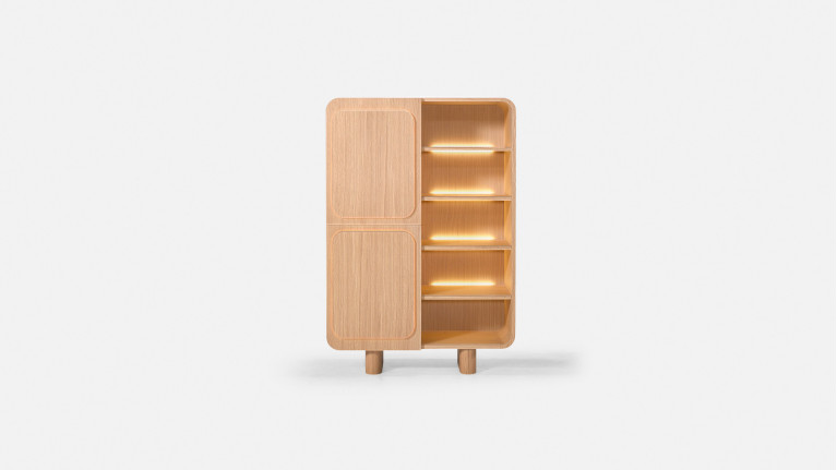 Vitrine MINERA bois et placage chêne rangement vitré