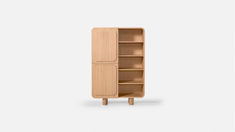 Vitrine MINERA bois et placage chêne rangement vitré