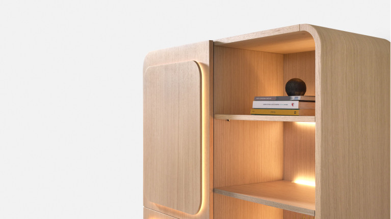Vitrine MINERA bois et placage chêne rangement vitré
