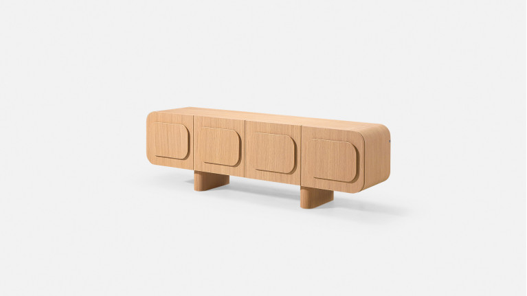 Meuble TV MINERA bois et placage eucalyptus 3 portes