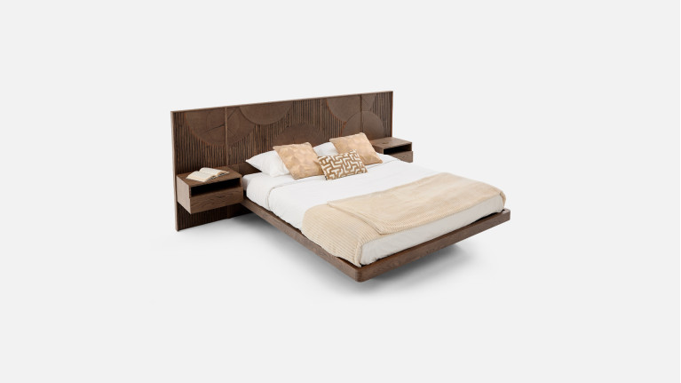 Lit NEO EQUINOXE – Tête de lit rondins, chevets attenants, LED option