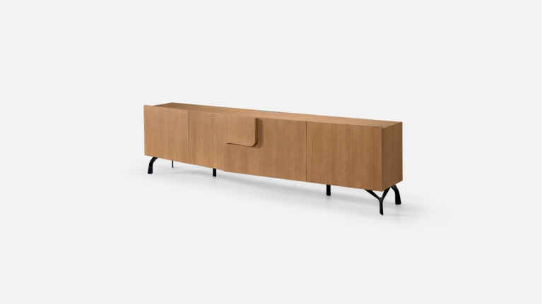 Meuble TV JADE avec rangements intégrés et piètement métal