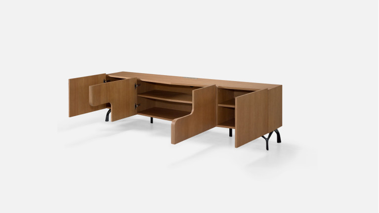 Meuble TV JADE avec rangements intégrés et piètement métal