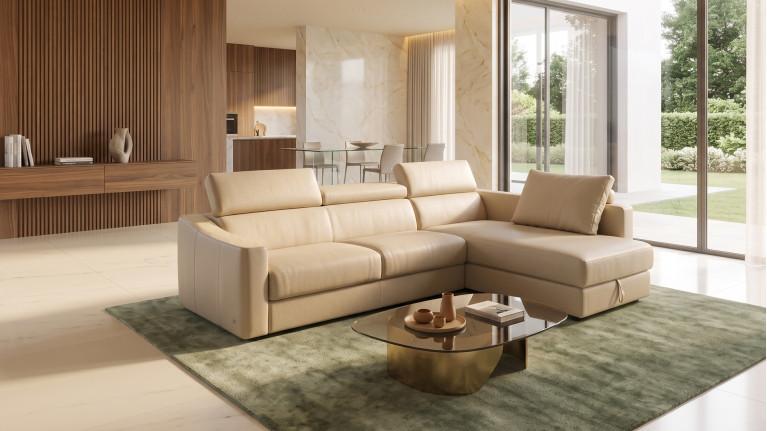 Canapé d'angle convertible STRIKE tissu – Chaise longue et matelas HR