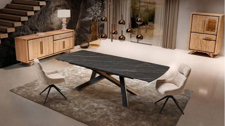 Table extensible ONTARIO, plateau céramique et piètement étoile